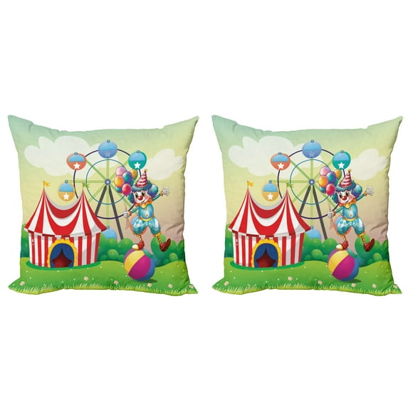 Ambesonne Colorful Throw Pillow Cover 2 Pack, Clown Inflatable Ball, 16", Multicolor