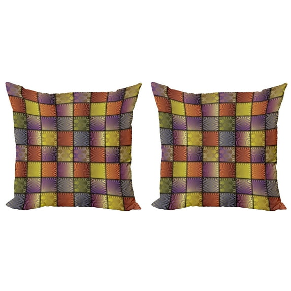 Ambesonne Colorful Throw Pillow Cover 2 Pack, Digital Mix Motif Shapes, 16", Multicolor