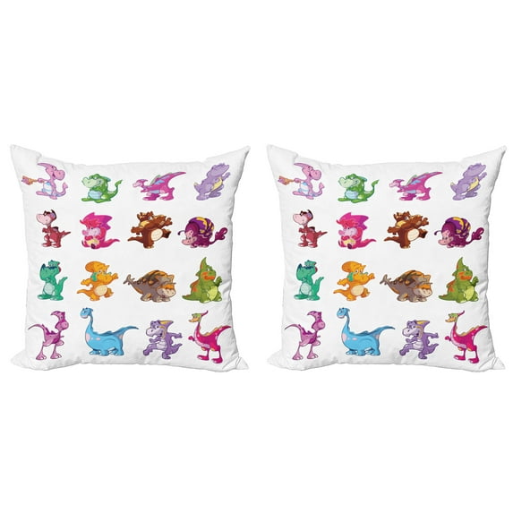 Ambesonne Colorful Throw Pillow Cover 2 Pack, Dinosaurs Extinction, 20", Multicolor