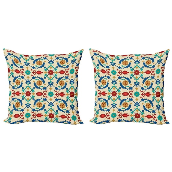 Ambesonne Colorful Throw Pillow Cover 2 Pack, Eastern Culture Ornaments, 20", Multicolor
