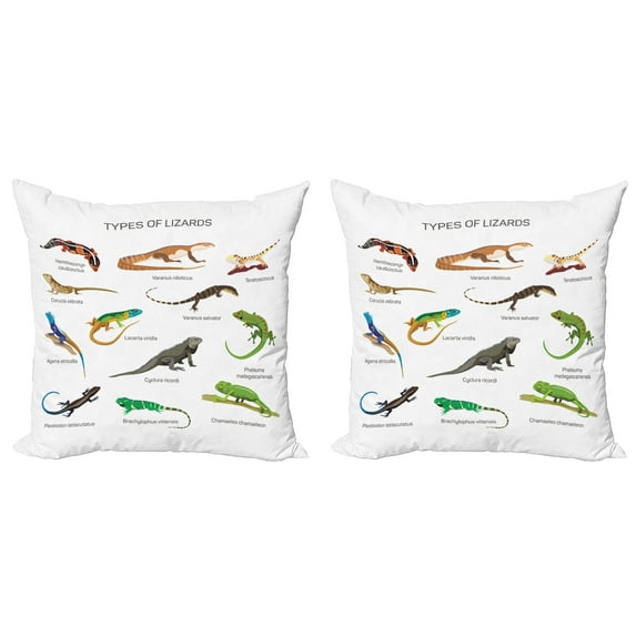 Ambesonne Colorful Throw Pillow Cover 2 Pack, Exotic Lizard Reptiles, 24", Multicolor