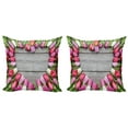 thumbnail image 1 of Ambesonne Colorful Throw Pillow Cover 2 Pack, Frame of Fresh Tulips, 24", Pink Green Umber, 1 of 7