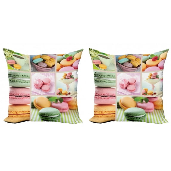 Ambesonne Colorful Throw Pillow Cover 2 Pack, French Macaroon Coffee, 16", Multicolor
