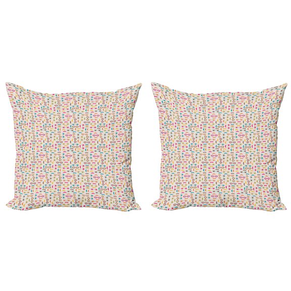 Ambesonne Colorful Throw Pillow Cover 2 Pack, Glasses Hearts Mustache, 24", Multicolor