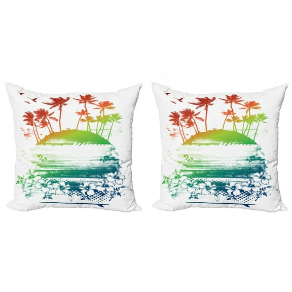 Ambesonne Colorful Throw Pillow Cover 2 Pack, Grunge Summer Scenery, 20", Multicolor