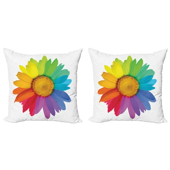 Ambesonne Colorful Throw Pillow Cover 2 Pack, Hippie Daisy Spring, 16", Multicolor