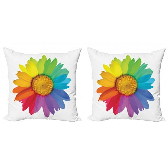 Ambesonne Colorful Throw Pillow Cover 2 Pack, Hippie Daisy Spring, 20", Multicolor