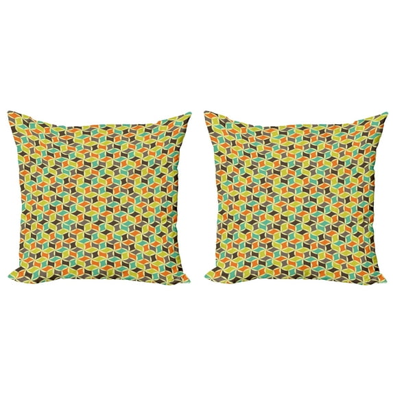 Ambesonne Colorful Throw Pillow Cover 2 Pack, Hipster Geometric Tile, 24", Multicolor