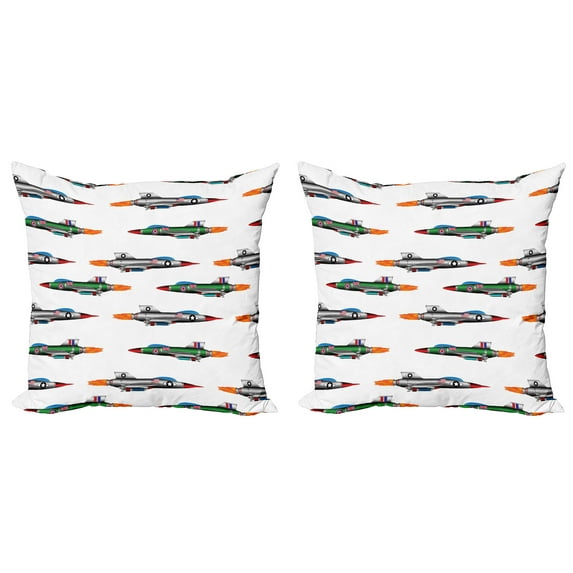 Ambesonne Colorful Throw Pillow Cover 2 Pack, Jets Aviation Design, 16", Multicolor