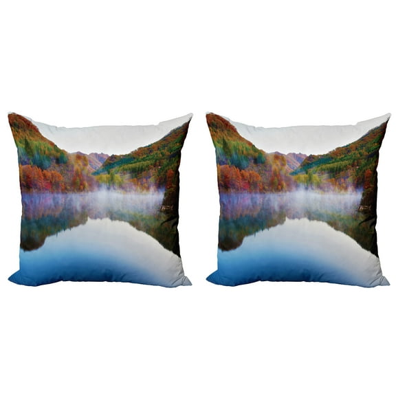 Ambesonne Colorful Throw Pillow Cover 2 Pack, Lake Mountain Scenery, 16", Multicolor