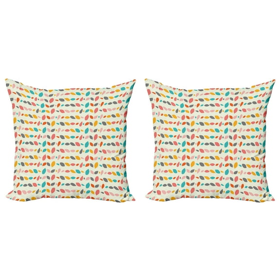 Ambesonne Colorful Throw Pillow Cover 2 Pack, Leaves in Pastel Shades, 16", Multicolor