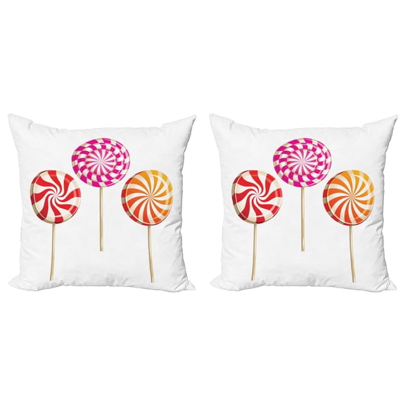 Ambesonne Colorful Throw Pillow Cover 2 Pack, Lolly Pops on Sticks, 16", Multicolor