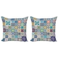 thumbnail image 1 of Ambesonne Colorful Throw Pillow Cover 2 Pack, Mediterranean Flora Tiles, 24", Multicolor, 1 of 6