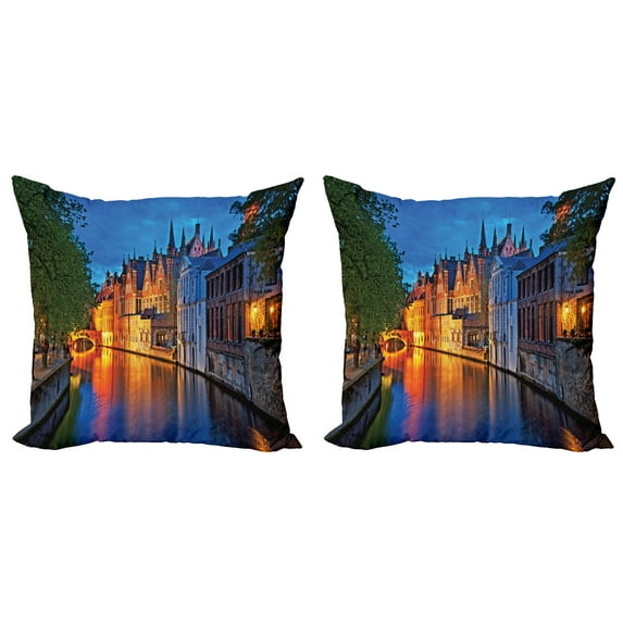 Ambesonne Colorful Throw Pillow Cover 2 Pack, Middle Age Building, 24", Multicolor