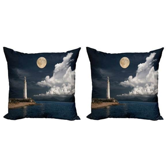 Ambesonne Colorful Throw Pillow Cover 2 Pack, Moonlight Island Sea, 20", Multicolor