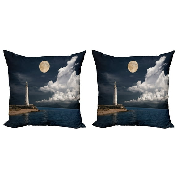 Ambesonne Colorful Throw Pillow Cover 2 Pack, Moonlight Island Sea, 24", Multicolor