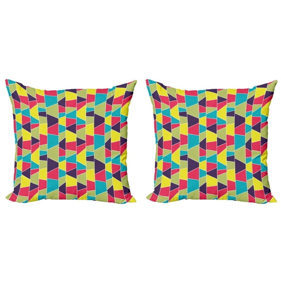 Ambesonne Colorful Throw Pillow Cover 2 Pack, Mosaic Trapezoid Art, 20", Multicolor