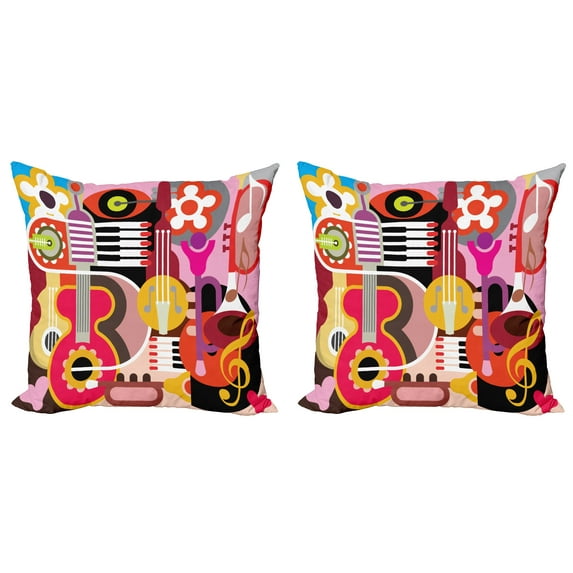 Ambesonne Colorful Throw Pillow Cover 2 Pack, Music Instruments, 16", Multicolor