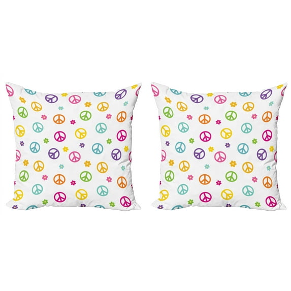 Ambesonne Colorful Throw Pillow Cover 2 Pack, Old Peace Sign, 24", Multicolor