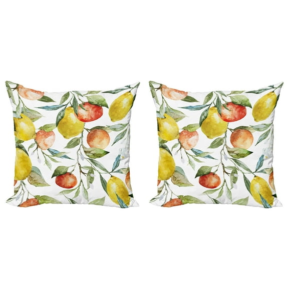 Ambesonne Colorful Throw Pillow Cover 2 Pack, Orange Clementine Tree, 20", Multicolor