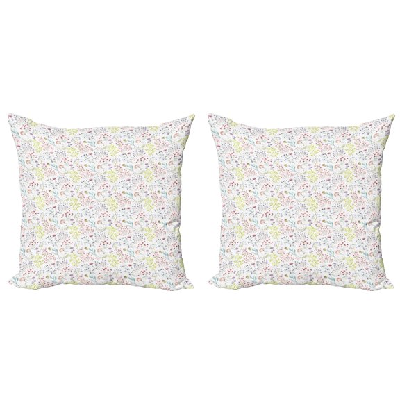 Ambesonne Colorful Throw Pillow Cover 2 Pack, Pastel Toned Mushrooms, 24", Multicolor