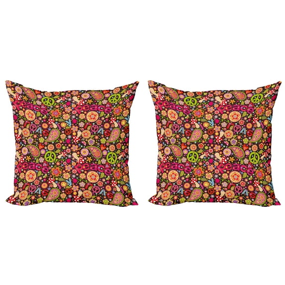 Ambesonne Colorful Throw Pillow Cover 2 Pack, Peace Love Joyful Vivid, 24", Multicolor