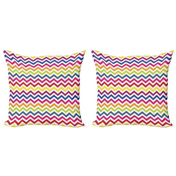 Ambesonne Colorful Throw Pillow Cover 2 Pack, Rainbow Chevron Fun, 20", Multicolor
