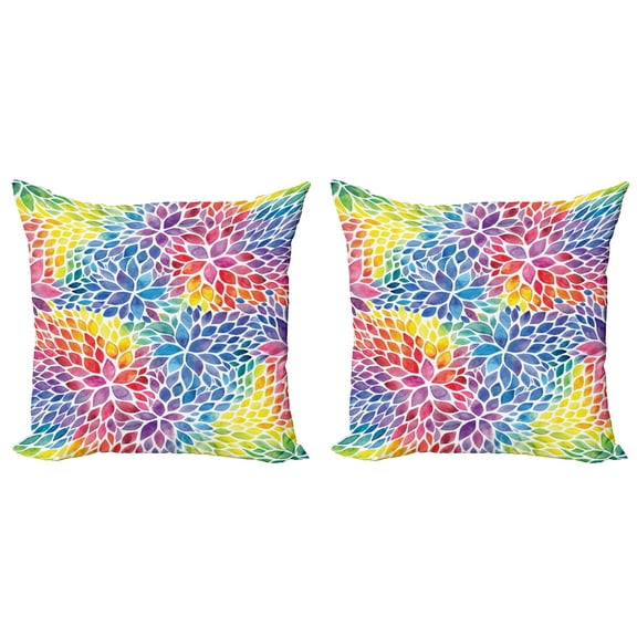 Ambesonne Colorful Throw Pillow Cover 2 Pack, Rainbow Colored Leaves, 24", Multicolor