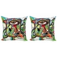 thumbnail image 1 of Ambesonne Colorful Throw Pillow Cover 2 Pack, Retro Doodle Birds, 16", Multicolor, 1 of 6