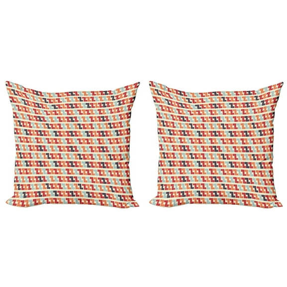 Ambesonne Colorful Throw Pillow Cover 2 Pack, Retro Geometric Zigzag, 16", Multicolor