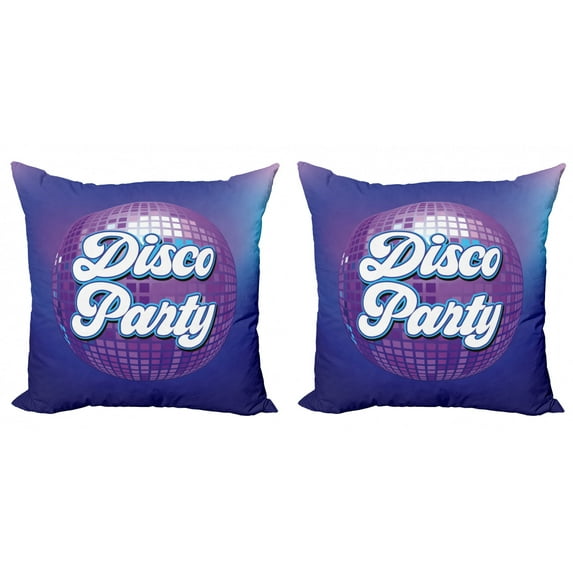 Ambesonne Colorful Throw Pillow Cover 2 Pack, Retro Letter Disco Ball, 24", Purple Blue White