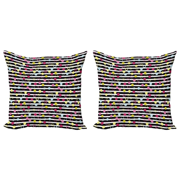 Ambesonne Colorful Throw Pillow Cover 2 Pack, Retro Stripped Backdrop, 18", Multicolor