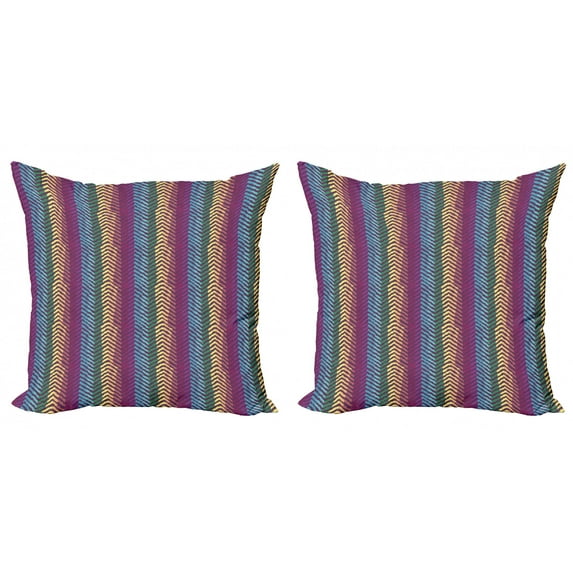 Ambesonne Colorful Throw Pillow Cover 2 Pack, Retro Tone Chevron Zig Zag, 20", Multicolor