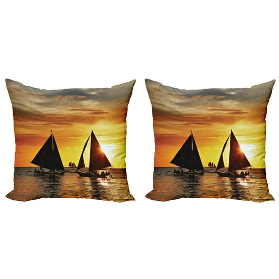 Ambesonne Colorful Throw Pillow Cover 2 Pack, Romantic Sunset Sail, 24", Marigold Dark Orange