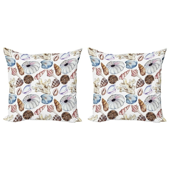Ambesonne Colorful Throw Pillow Cover 2 Pack, Seashell Coral Reef, 16", Multicolor