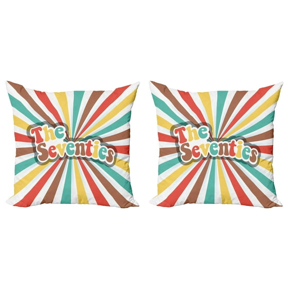 Ambesonne Colorful Throw Pillow Cover 2 Pack, Seventies Retro, 16", Multicolor