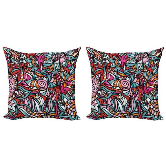 Ambesonne Colorful Throw Pillow Cover 2 Pack, Stained Glass Style Flower, 16", Multicolor