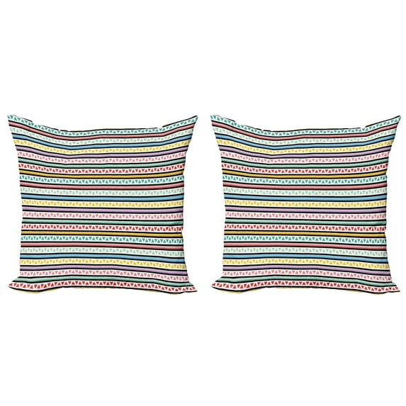 Ambesonne Colorful Throw Pillow Cover 2 Pack, Stripes Triangles, 24", Multicolor