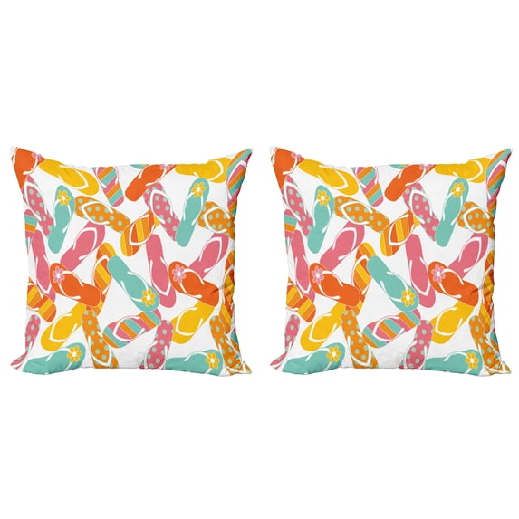 Ambesonne Colorful Throw Pillow Cover 2 Pack, Summer Holiday Sandals, 16", Multicolor