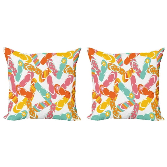 Ambesonne Colorful Throw Pillow Cover 2 Pack, Summer Holiday Sandals, 18", Multicolor