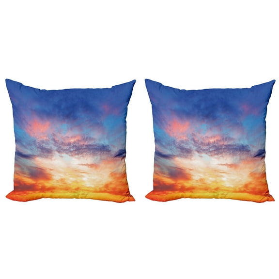 Ambesonne Colorful Throw Pillow Cover 2 Pack, Sunset Cloudscape Sky, 18", Orange Blue