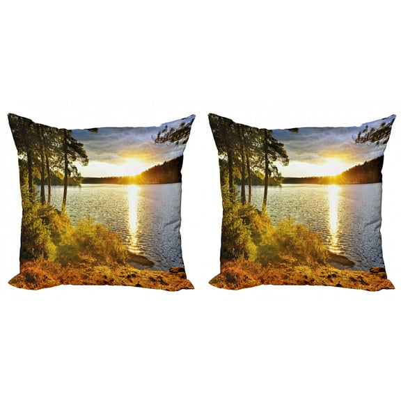 Ambesonne Colorful Throw Pillow Cover 2 Pack, Sunset Forest Canada, 16", Multicolor