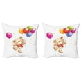 thumbnail image 1 of Ambesonne Colorful Throw Pillow Cover 2 Pack, Teddy Bear with Baloon, 20", Multicolor, 1 of 7