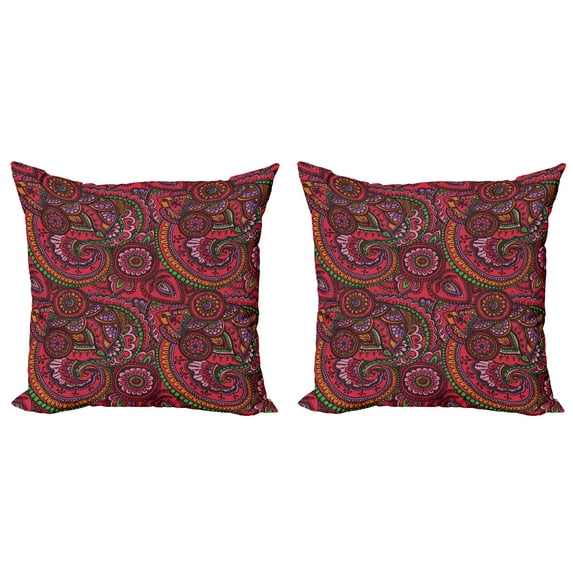 Ambesonne Colorful Throw Pillow Cover 2 Pack, Traditional Art, 16", Dark Coral Orange Green
