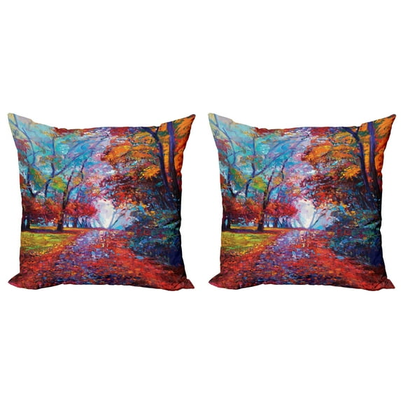 Ambesonne Colorful Throw Pillow Cover 2 Pack, Trees Park Fall Autumn, 20", Multicolor
