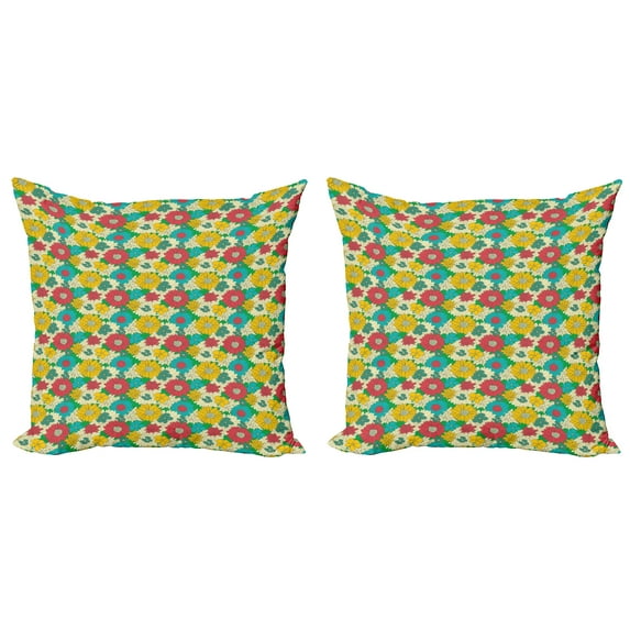 Ambesonne Colorful Throw Pillow Cover 2 Pack, Vintage Flowers Art, 20", Multicolor