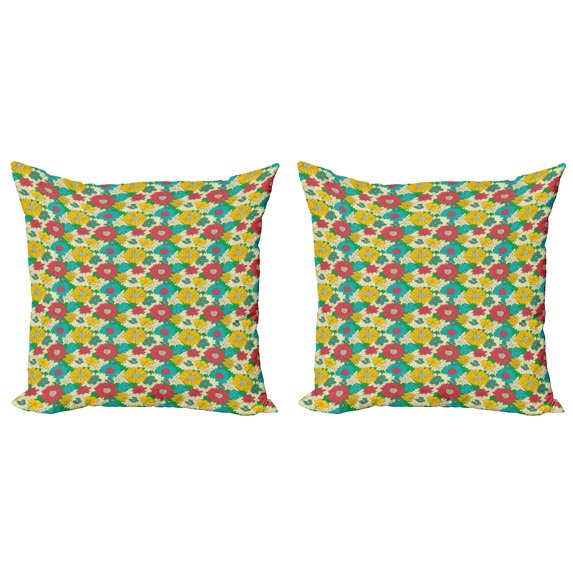 Ambesonne Colorful Throw Pillow Cover 2 Pack, Vintage Flowers Art, 24", Multicolor