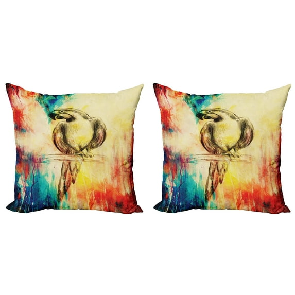 Ambesonne Colorful Throw Pillow Cover 2 Pack, Vintage Grunge Parrot, 16", Multicolor