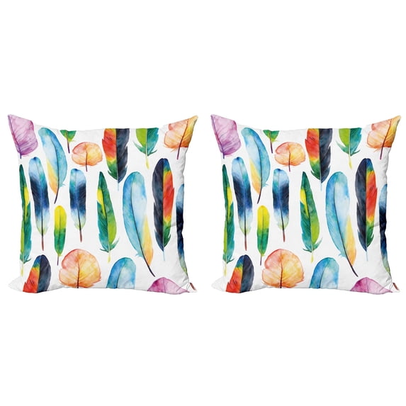 Ambesonne Colorful Throw Pillow Cover 2 Pack, Watercolor Abstract Boho, 16", White and Multicolor