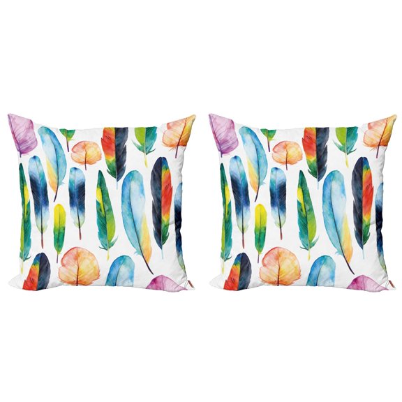 Ambesonne Colorful Throw Pillow Cover 2 Pack, Watercolor Abstract Boho, 16", White and Multicolor